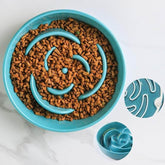 KUTKUT Slow Feeder Dog Bowl, Ceramic Puppy Slow Feeding Dish with Anti-Slip Base, Cat Slow Feeder Puzzle Eating Bowl  Food Dish for Fast Eaters Medium Pets (Capacity 350gm, Light Blue Rose)